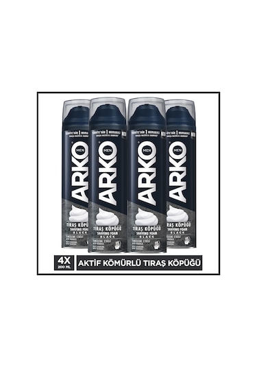 Arko Men Temizleme Etkili Aktif Kömürlü Tıraş Köpüğü Black 4x200 Ml