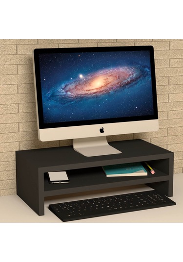 Emkawood Beliz Monitör Yükseltici Laptop Sehpası Siyah