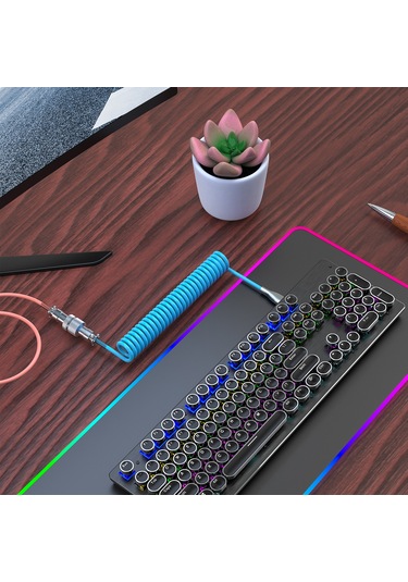 Youtek Hxsj H-1 Type-c Usb Mekanik Klavye Kablosu - Esnek Tpe Kablo, Pembe Ve Mavi Renk Seçenekleri