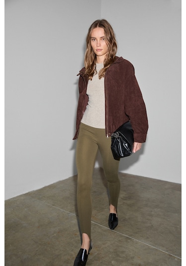 Grımelange Rysanne Kadın Esnek Kumaşlı Slim Fit Paçası Lastik Detaylı Haki Pantolon Haki