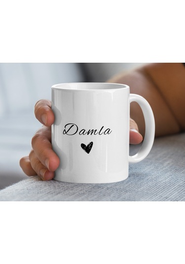 Damla İsimli Kupa Bardak, İsimli Bardak, Hediye Kupa Bardak, Kahve Kupa Bardak Beyaz