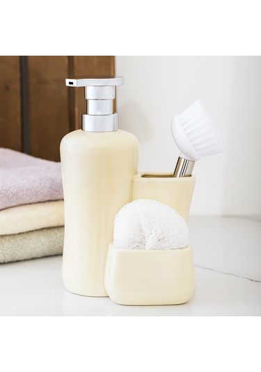 Porsima 277745 Sıvı Sabunluk Fırçalı Süngerlikli Sabunluk Krem