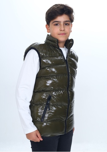 Toontoy Erkek Çocuk Parlak Görünümlü Göğsü Armalı Yelek Haki