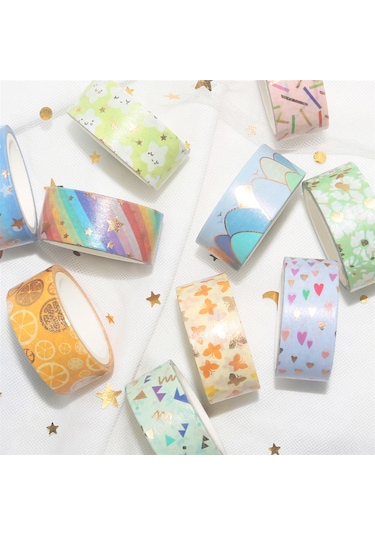 Lemestar 12 Rulo Şık Altın Varaklı Washi Bant Seti - Günlük Ve Hediye Dekoru İçin Mükemmel Seçim