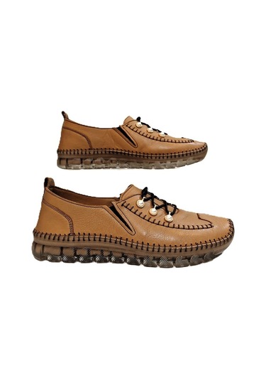 Voyager 9871 Açık Kahve Hakiki Deri Boncuklu Bayan Ayakkabı Açık Kahverengi