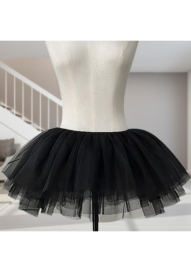 Fastbuy Sunték Kadın Tül Etek Çembersiz Bale Dansı Gelinlik Elbisesi Siyah Moda Güzellik Siyah