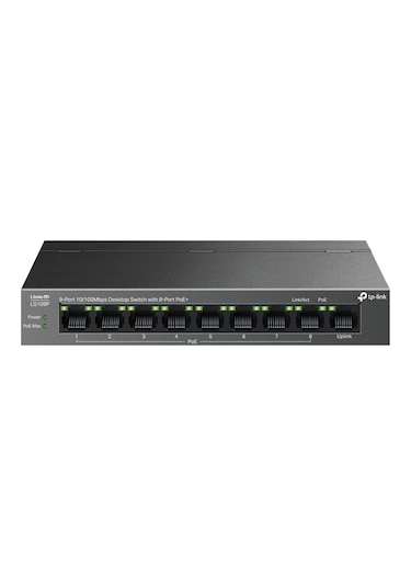 Tp-lınk Ls109p, Green Tech, 8 Port Megabit, Poe 63w, 1 Port Uplink, Long Range 250mt, Yönetilemez, Metal Kasalı Switch
