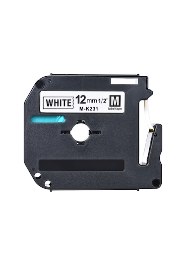 Kangvka Brother M-k231 12mm Etiket Şeridi - Siyah Yazılı Beyaz Zeminli 8m Uzunluk