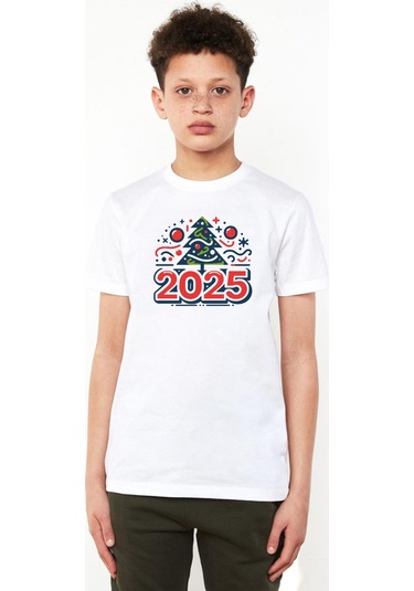 Happy New Year 2025 Essential Beyaz Çocuk Bisikletyaka Tshirt Beyaz
