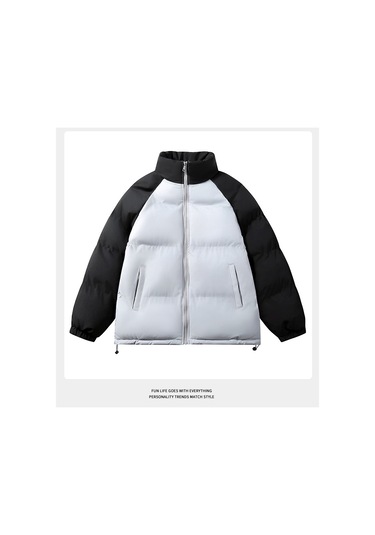 2025 Yeni Erkek Patchwork Pamuklu Dolgulu Ceket, Günlük Kalınlaştırılmış Dik Yaka Pamuklu Dolgulu Mont Gri