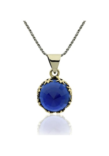 Safir Taşlı Lale Motifli Otantik Gümüş Kadın Kolye