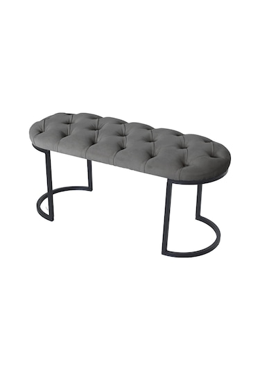 Elısse Gri Model- Oval Metal Ayak 100 Cm Bench&koltuk&puf-yatak Odası Önü&ucu Puff&oturak