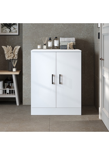 Çamaşır Kurutma Makinesi Alt Dolabı Kapaklı Banyo Alt Dolap.11 Mat Beyaz