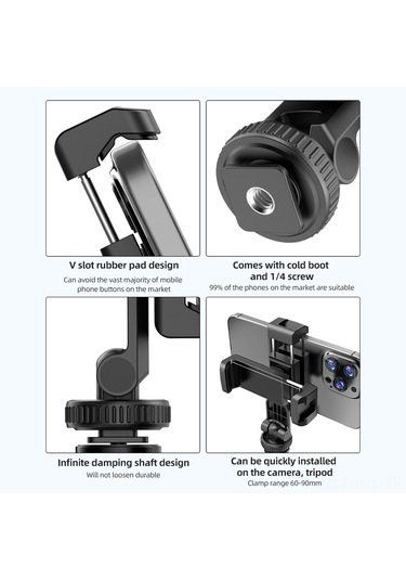 Gajeena Siyah İki Telefon Tutucu Abs+pc Materyal, 4 Soğuk Ayaklı Tutucu, 360 Döner, Dikey-yatay Çekim, Tripod Uyumlu Vlog Ve Canlı Yayın Aleti