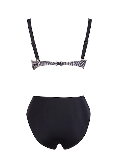 Endeep Beria Kadın Zebra Desenli Toparlayıcı Askılı Bikini Takımı Siyah