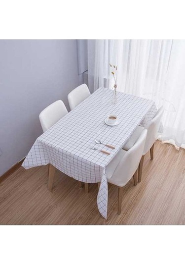 Fastbuy 137x137cm Ev Masa Örtüsü, Yıkanmaz Pvc, Beyaz Ekose, Kullanışlı Sehpa Örtüsü Beyaz