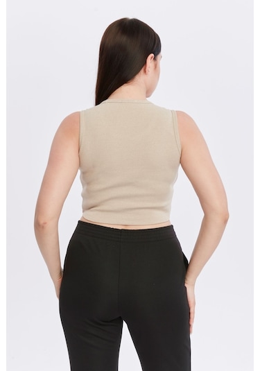 Bella Dossi Rahat Kaşkorse Kolsuz Sıfır Yaka Kadın Crop Top Ekru