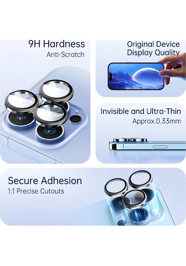 Apple iPhone Uyumlu  16 Pro / 16 Pro Max - 17 Pro / 17 Pro Max Kamera Ve Lens Koruyucu - Siyah