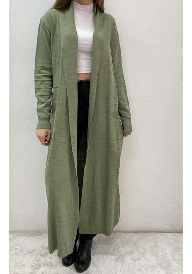 Onno Style Woman Spor Triko Uzun Hırka Haki