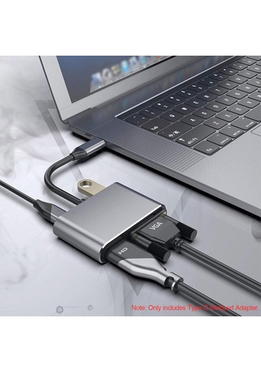 Dofolink Gri 4-in-1 Usb-c Adaptörü: Hdmı/vga Ekran Çıkışı, Usb 3.0 Veri Ve 100w Şarj Portu - Çoklu Cihaz Desteği