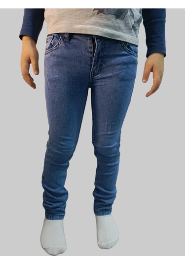 Erkek Çocuk Denim Füme Tırtıklı Ligralı Kot Pantolon Füme