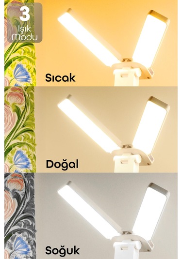 Şarjlı Masa Lambası 3 Renk 40 Led Renk Katlanır Ayarlı Dokunmatik Dimmerli Çalışma Okuma Işığı Pr18