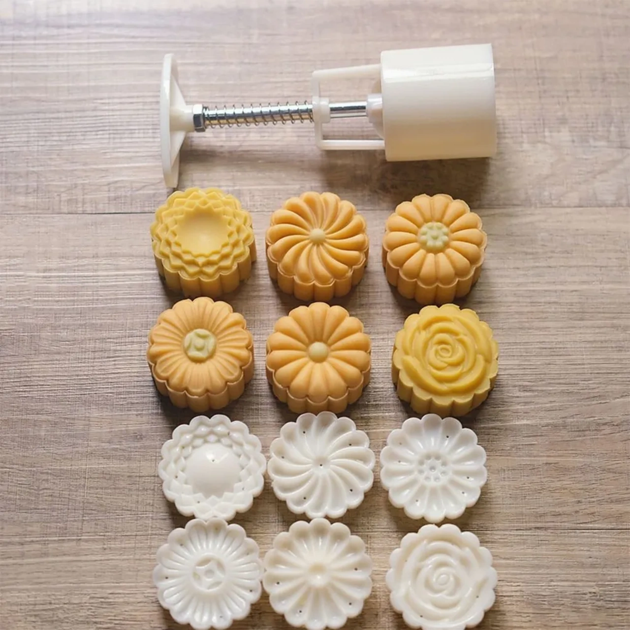 Yaleker Gıda Kalitesi Abs Hamur Kesme Kalıbı, Mooncake, Kurabiye, Fıstık Ezmesi Pastası İçin Manuel Basma Tipi, Ev Fırını Ve Buzdolabı Uyumlu, Beyaz Renk, 1 Set Beyaz