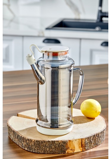 Cooker 1.1 Litre Borosilikat Cam Yağdanlık Ve Sirkelik Zeytinyağ Şişesi Şeffaf Krem