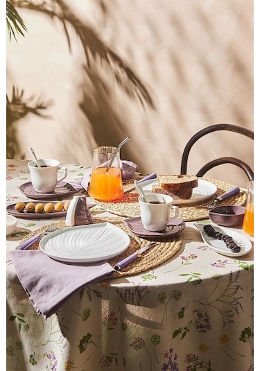 Emsan Leaf 32 Parça 6 Kişilik Kahvaltı/Servis Takımı Beyaz - Mor