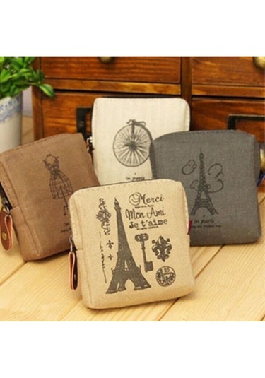 Ranyeek Klasik Paris Desenli Zakkă Cüzdan - Nostaljik Kumaş Para Çantası Bisiklet Desenli Günlük Kullanım Çok Renkli