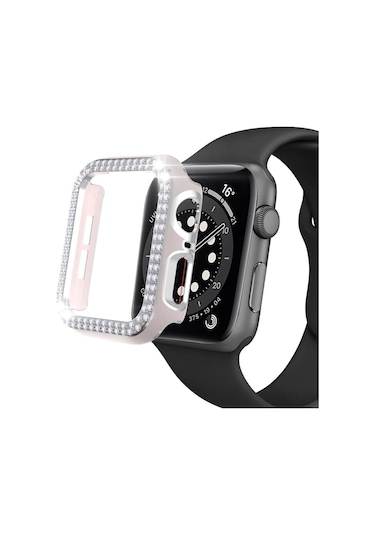Apple Uyumlu  Watch 5 6 40 MM Çift Sıra Parlak Taşlı Rubber Kasa Ka