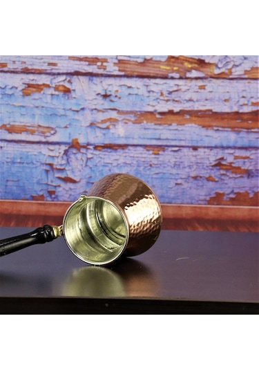 Ahşap Sap Kalın Dövme Topak Bakır Cezve 225 Ml