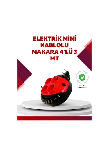 Kırmızı Renk 3 Metre 4 Lü Kablolu Priz Makarası