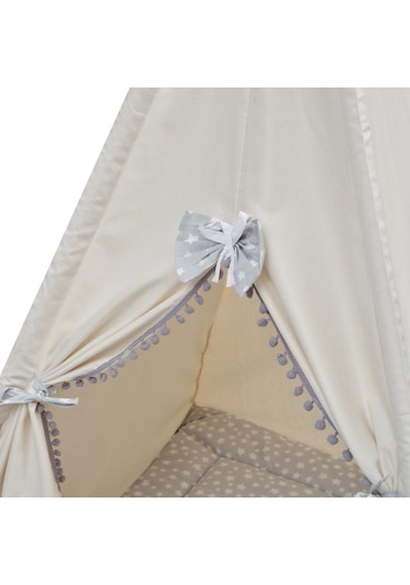 Exorbaby Lüks, Büyük Boy, Ahşap ve Pamuklu Naturel Kumaş, Toplanmaz, Devrilmez, Puf Minderli Oyun Çadırı Gri
