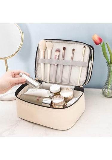 Ankaflex Deri Çift Bölmeli Seyahat Makyaj Çantası