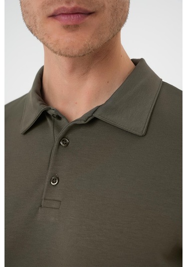 Comfort Fit Polo Yaka Esnek Pamuk Casual Haki Tişört Ts 886 Haki
