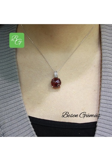 Kırmızı Bombeli Taşlı Set Rose Gold - Gümüş