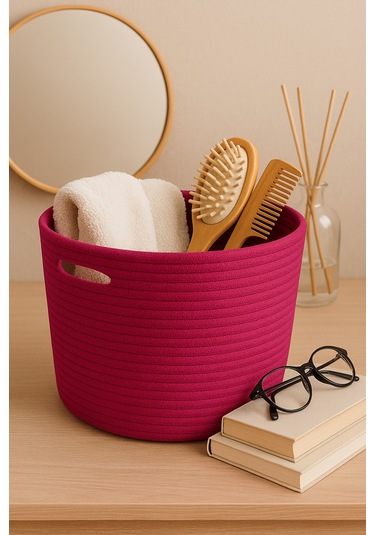 Camatschua Dekoratif Hasır 40 30 Cm Halat Sepet Çok Amaçlı Saklama & Düzenleme Sepeti Fuşya