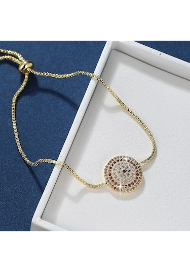 Novahub Altın Yuvarlak Mikro Kakma Zirkon Çekme Bileklik Ayarlanabilir Boyut Bileklik Altın