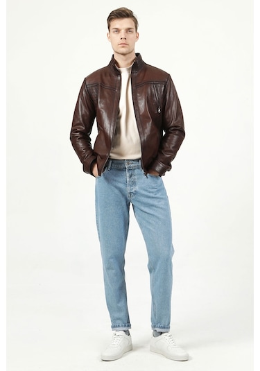 Kızıl Dericlub Sdx2020 Jumbo Gerçek Deri Erkek Mont Kızıl Kahve