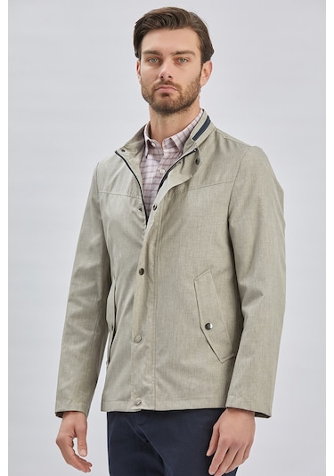 Koyu Bej Dik Yaka Yarım Astar Comfort Fit Rahat Kesim Casual Mont 1007240150-Koyu Bej