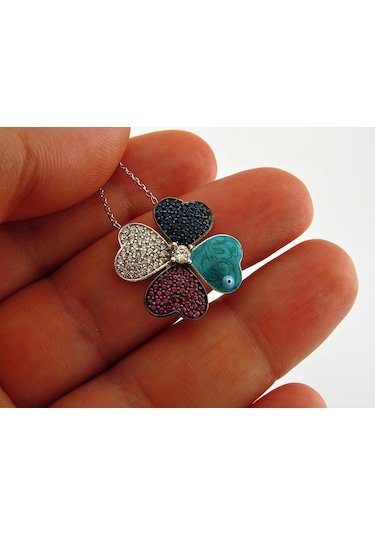 Gümüş Yonca Kolye Şans Kolyesi Sevgiliye Hediye Wsn51