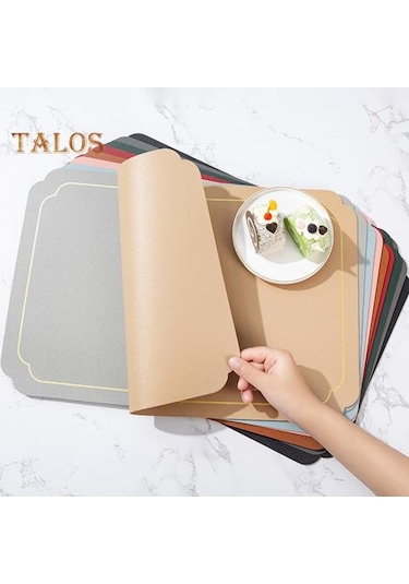 Mavi Dikdörtgen Suni Deri Servis Altlığı Modern Su Geçirmez Isıya Dayanıklı Kaymaz Isı Yalıtımı Bulaşık Makinesinde Yıkanabilir Mavi