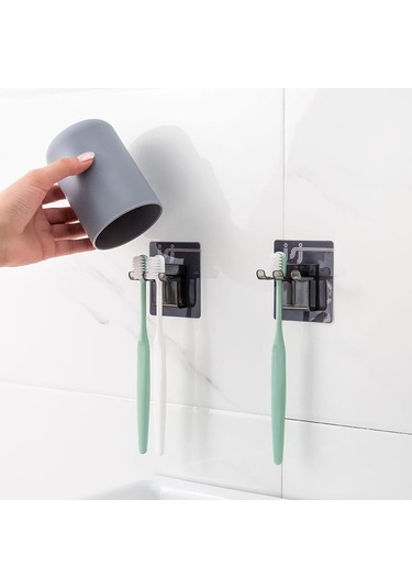 Kahverengi Duvara Monte Diş Fırçası Tutucu Seti Kahverengi