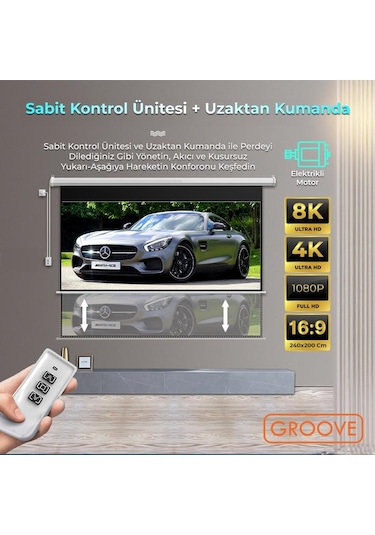 Groove Vizio Pro 240x200cm Blackout Işık Geçirmez Elektrikli Otomatik Kumandalı Projeksiyon Perdesi +motorlu+canlı Renkler+göz Koruması+leke Tutmaz Projector