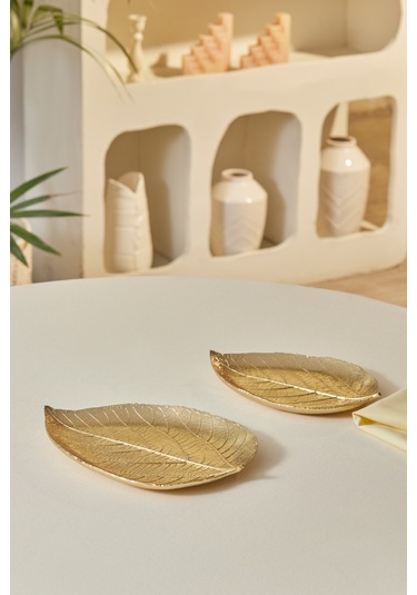 Karaca Leaf Dekoratif Tabak Gold 21x15x2,5 Cm