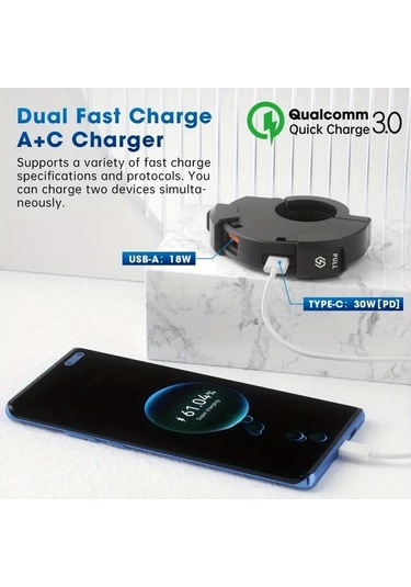 Motion003 Qc3 0 Motosiklet Telefon Şarj Cihazı Siyah Usb Tip C Hızlı Şarj 18w 30w Çift Portlu 12v 24v