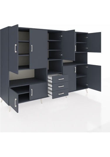 Kronos Dolap 13 Raflı 3 Çekmeceli 9 Kapaklı 220x59x163 Antrasit-a Antrasit-antrasit