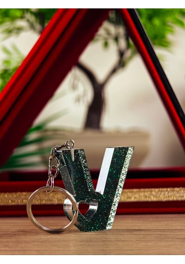 Harfli Anahtarlık Epoksi Kişiye Özel Yapım El Yapımı Harf Anahtarlık Kalp Model Özel Tasarım Hediyelik Ürün Kalp Desenli Simli Anahtarlık Beyaz - Mavi