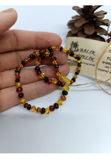 Çocuk Kehribar Kolye Organik Şifa Taşı 32 Cm -1034 Çok Renkli